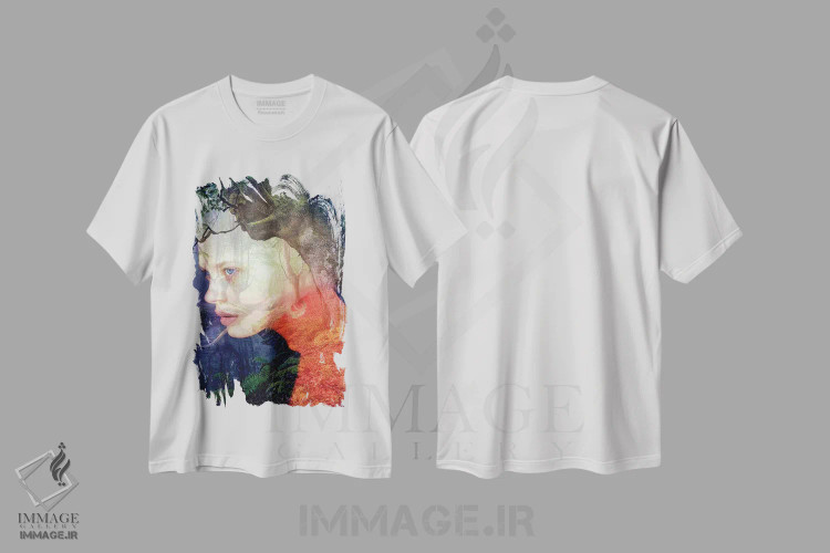 تیشرت سفید طرح دار حوری نارنجی، هنر دیجیتال اثر دومینیک بادوئل | فروشگاه ایماژ