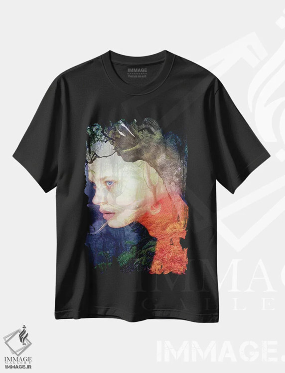 تیشرت مشکی طرح دار حوری نارنجی، هنر دیجیتال اثر دومینیک بادوئل | immage.ir
