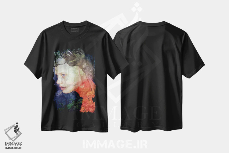 تیشرت مشکی طرح دار حوری نارنجی، هنر دیجیتال اثر دومینیک بادوئل | immage.ir