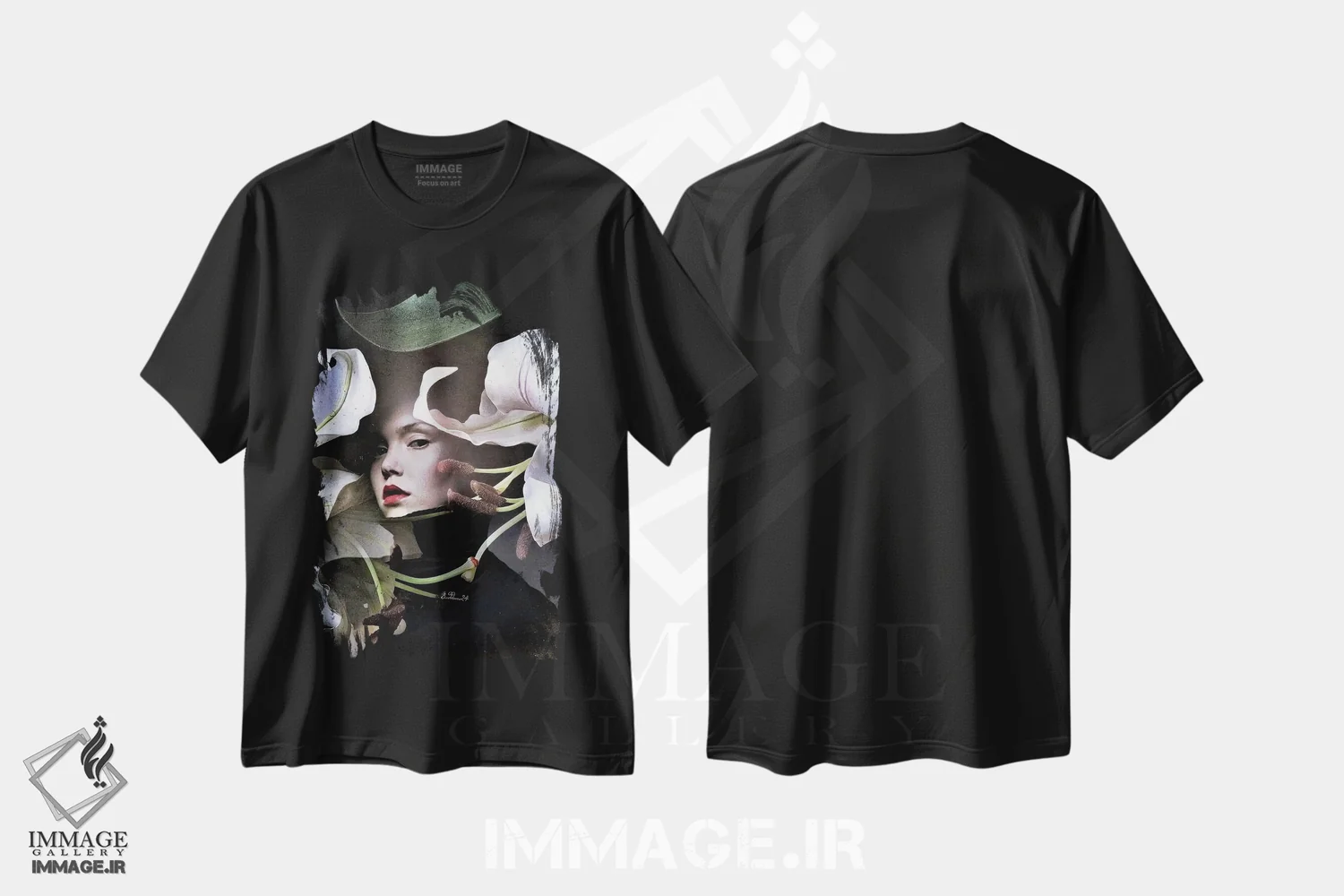 تیشرت مشکی طرح دار سوسن، هنر دیجیتال اثر دومینیک بادوئل | immage.ir