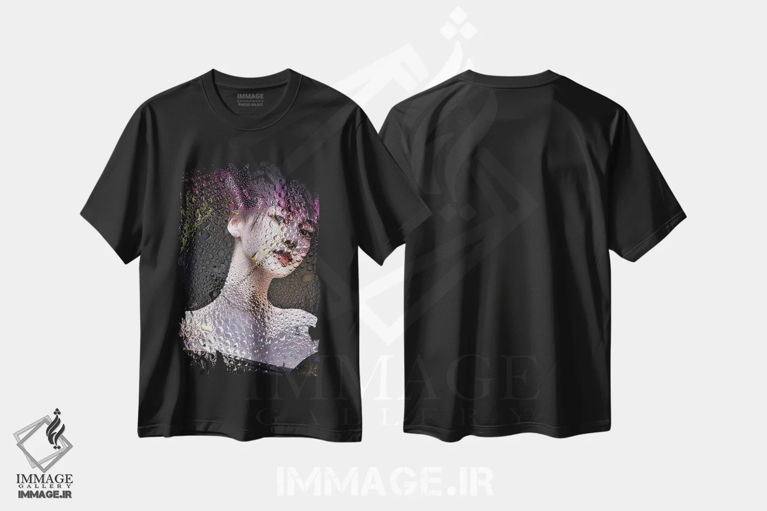 تیشرت مشکی طرح دار طاووس مه آلود، هنر دیجیتال اثر دومینیک بادوئل | فروشگاه ایماژ