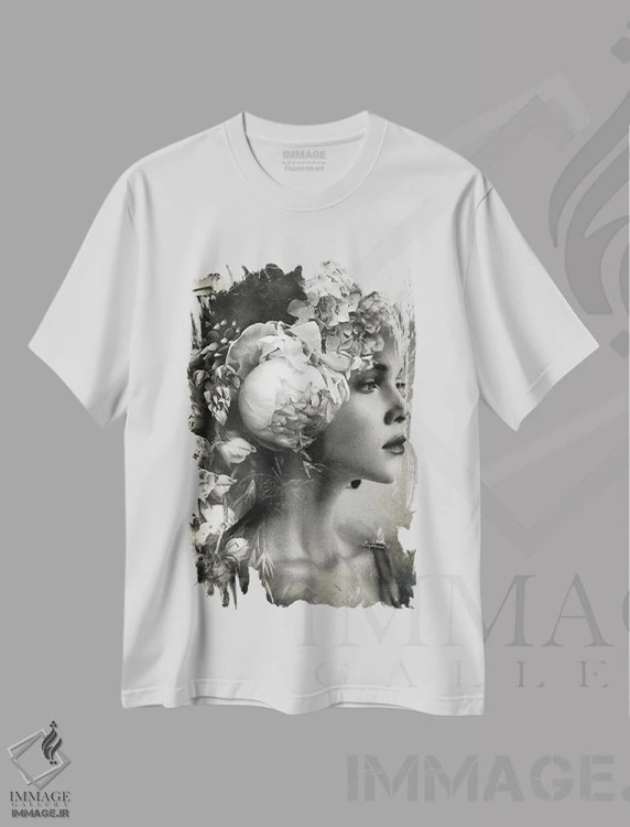 تیشرت سفید طرح دار بوتانیکا، هنر دیجیتال سیاه و سفید اثر دومینیک بادوئل | immage.ir