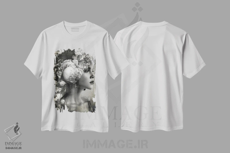 تیشرت سفید طرح دار بوتانیکا، هنر دیجیتال سیاه و سفید اثر دومینیک بادوئل | immage.ir