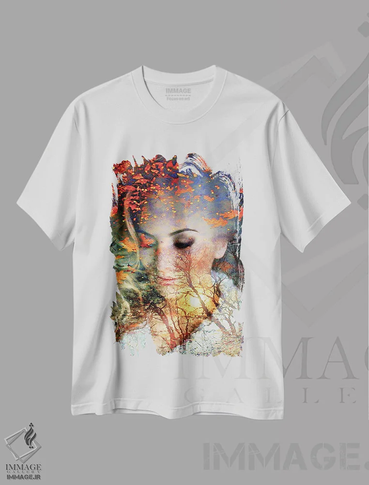 تیشرت سفید طرح دار حوضچه پاییزی، هنر دیجیتال اثر دومینیک بادوئل | immage.ir