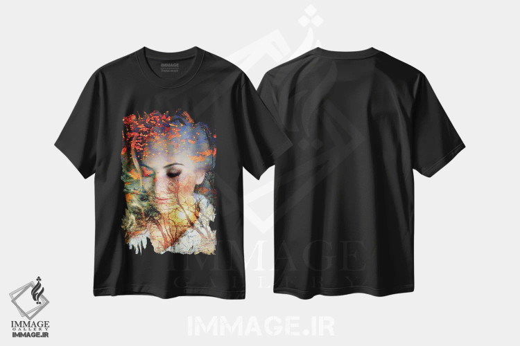 تیشرت مشکی طرح دار حوضچه پاییزی، هنر دیجیتال اثر دومینیک بادوئل | فروشگاه ایماژ