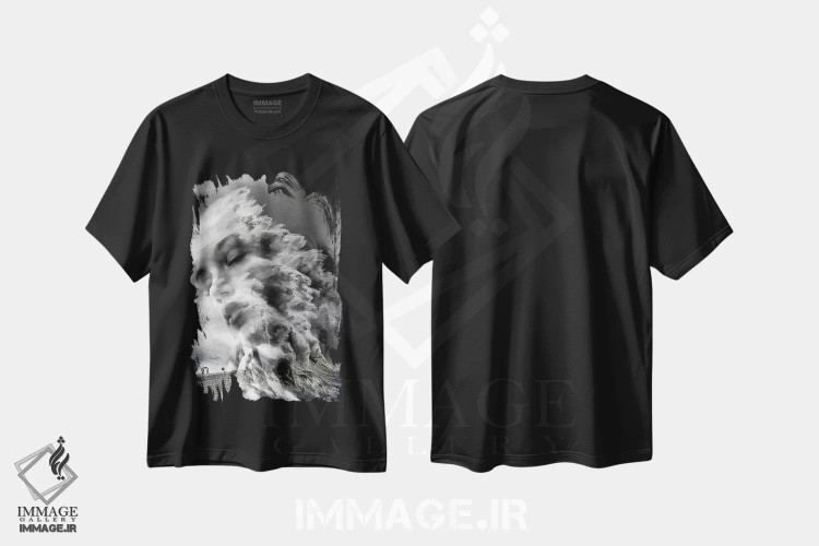 تیشرت مشکی طرح دار تصادف، هنر دیجیتال سیاه و سفید اثر دومینیک بادوئل | فروشگاه ایماژ