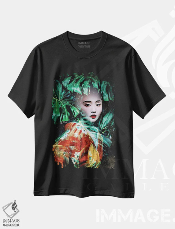 تیشرت مشکی طرح دار گیشای جنگل، دکور آسیایی اثر دومینیک بادوئل | فروشگاه ایماژ