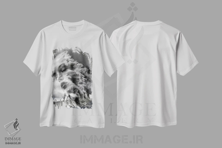 تیشرت سفید طرح دار تصادف، هنر دیجیتال سیاه و سفید اثر دومینیک بادوئل | immage.ir