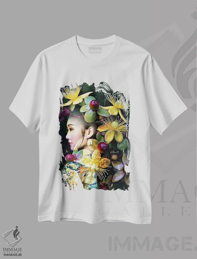 تیشرت سفید طرح دار کیمونو، دکور آسیایی اثر دومینیک بادوئل | فروشگاه ایماژ