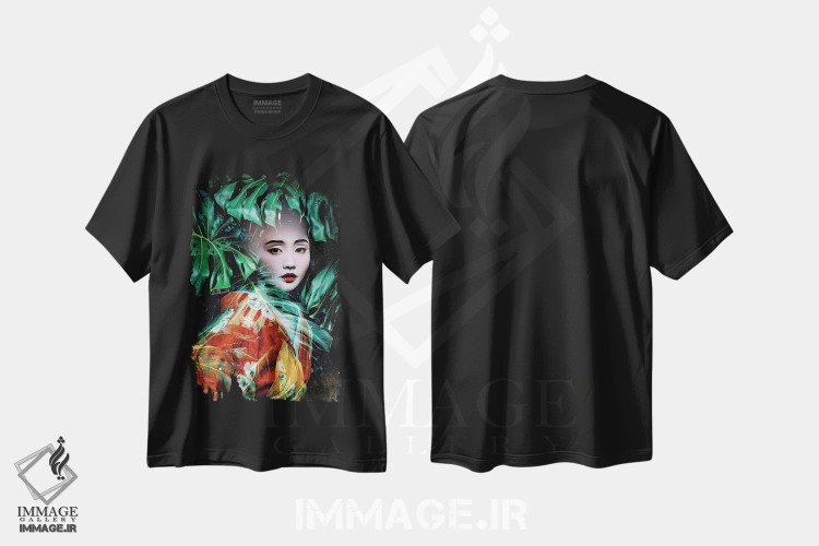 تیشرت مشکی طرح دار گیشای جنگل، دکور آسیایی اثر دومینیک بادوئل | فروشگاه ایماژ