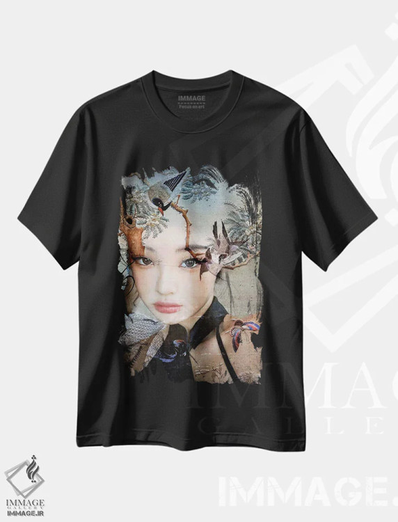 تیشرت مشکی طرح دار پرنده بان کوچک، دکور آسیایی اثر دومینیک بادوئل | فروشگاه ایماژ
