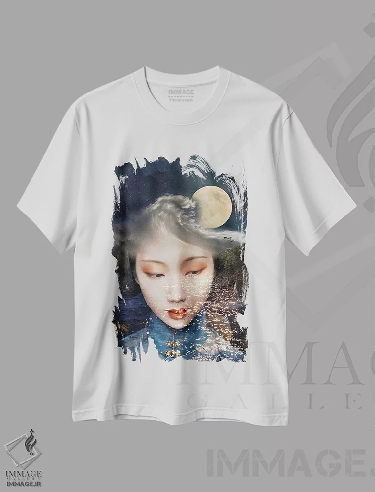 تیشرت سفید طرح دار گیشای نور ماه، دکور آسیایی اثر دومینیک بادوئل | immage.ir