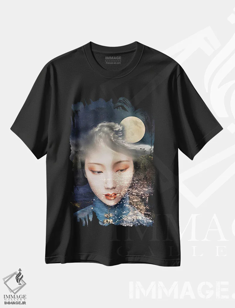 تیشرت مشکی طرح دار گیشای نور ماه، دکور آسیایی اثر دومینیک بادوئل | فروشگاه ایماژ