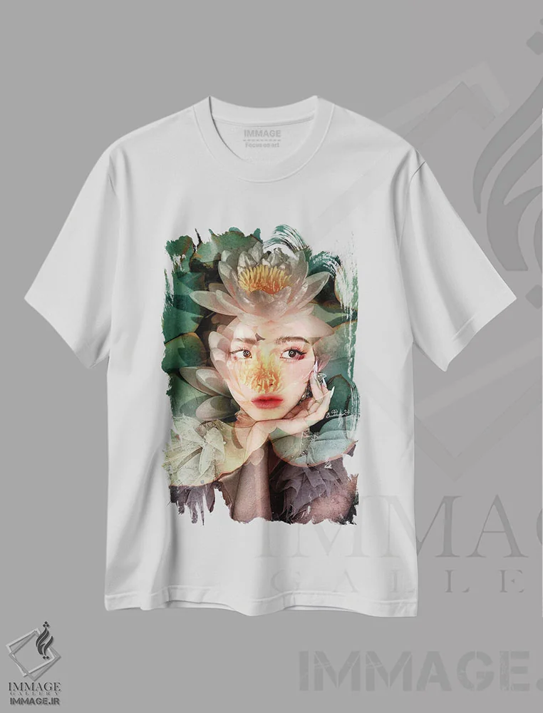 تیشرت سفید طرح دار پیرُو، لوتوس کوچک، دکور آسیایی اثر دومینیک بادوئل | immage.ir