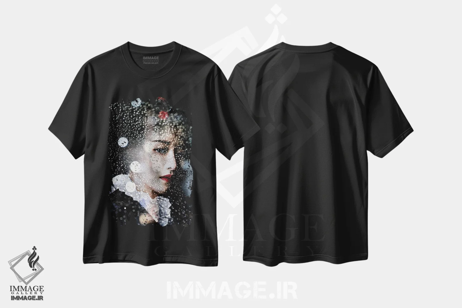 تیشرت مشکی طرح دار گیشای قطره باران، دکور آسیایی اثر دومینیک بادوئل | immage.ir
