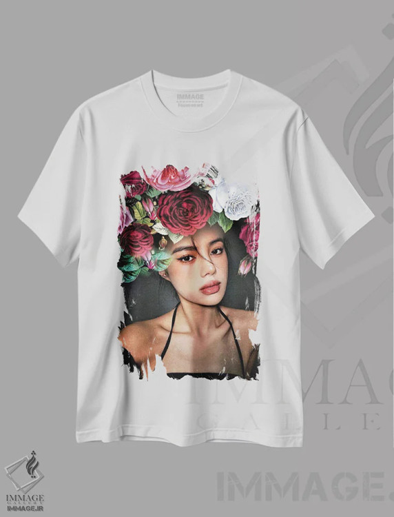 تیشرت سفید طرح دار دختر گل فروش، دکور آسیایی اثر دومینیک بادوئل | فروشگاه ایماژ