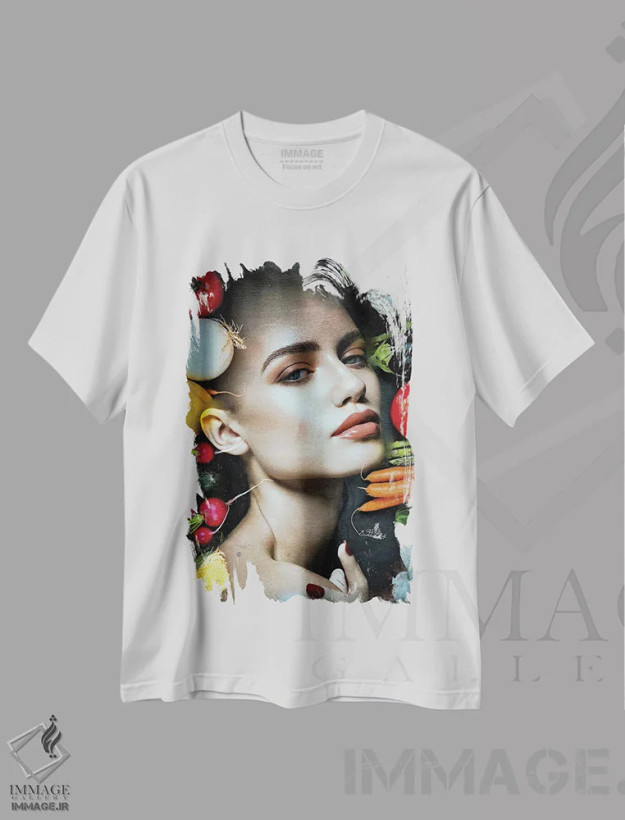تیشرت سفید طرح دار سبزی فروش، هنر دیجیتال اثر دومینیک بادوئل | فروشگاه ایماژ