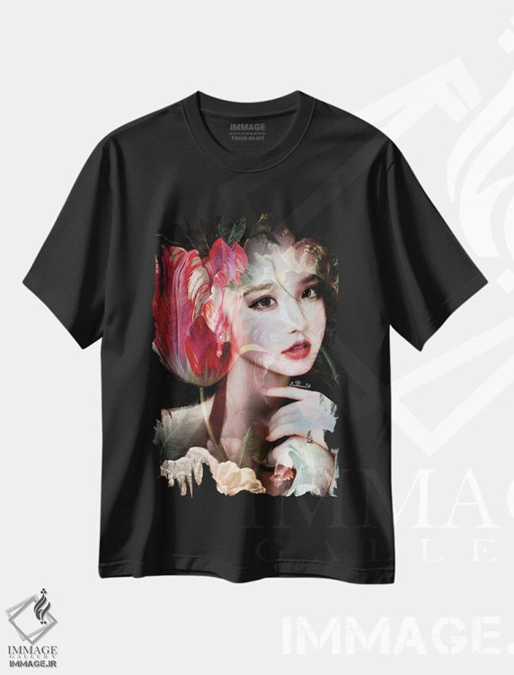 تیشرت مشکی طرح دار لاله، دکور آسیایی اثر دومینیک بادوئل | فروشگاه ایماژ