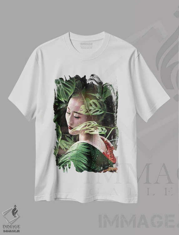 تیشرت سفید طرح دار گیشای گرمسیری، دکور آسیایی اثر دومینیک بادوئل | فروشگاه ایماژ