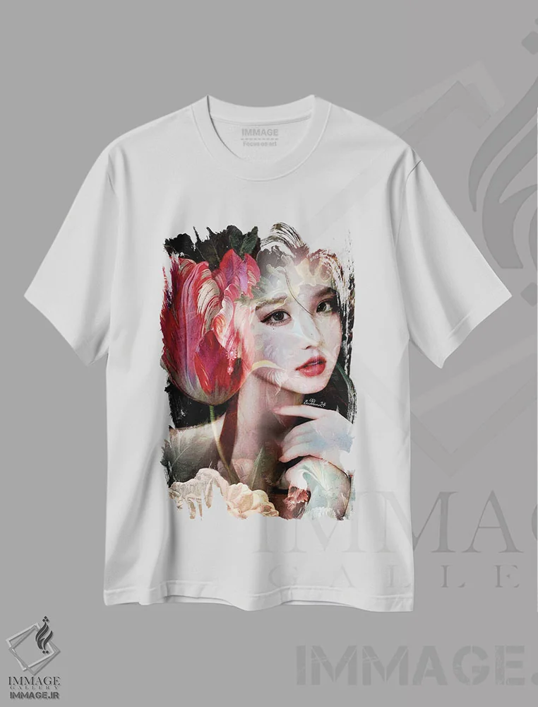 تیشرت سفید طرح دار لاله، دکور آسیایی اثر دومینیک بادوئل | immage.ir