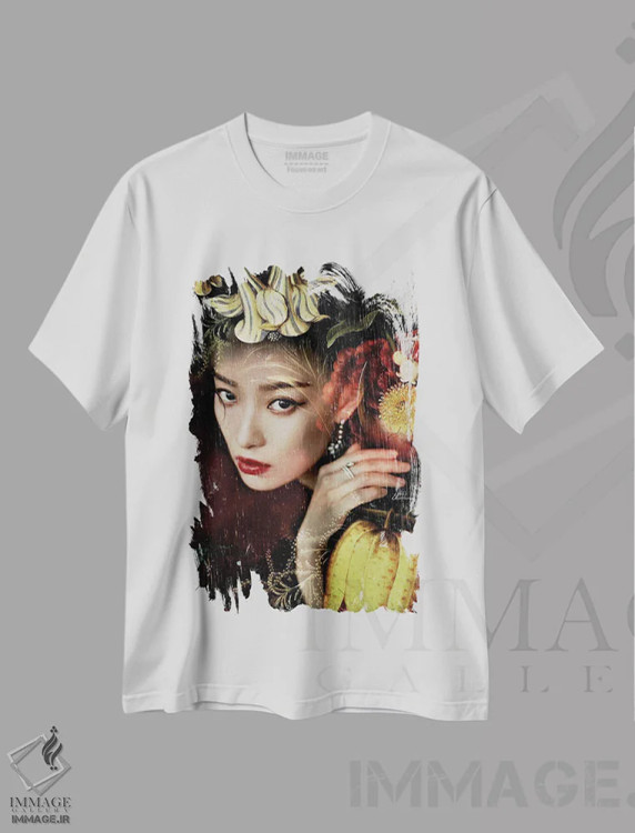 تیشرت سفید طرح دار گل های بارانی، دکور آسیایی اثر دومینیک بادوئل | فروشگاه ایماژ