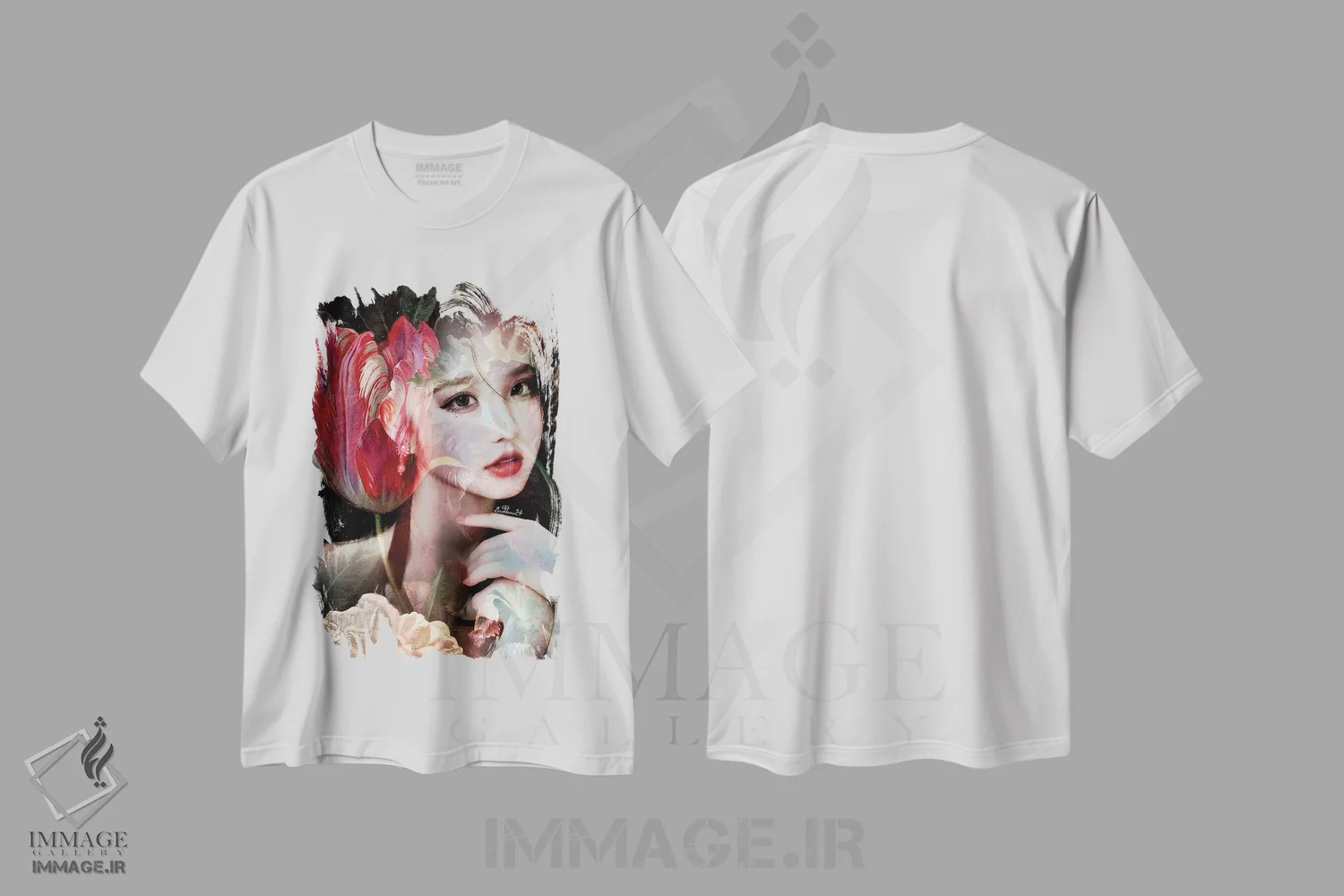 تیشرت سفید طرح دار لاله، دکور آسیایی اثر دومینیک بادوئل | immage.ir