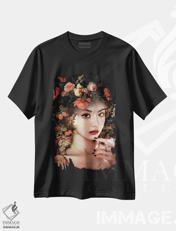 تیشرت مشکی طرح دار گیاهان، دکور آسیایی اثر دومینیک بادوئل | فروشگاه ایماژ