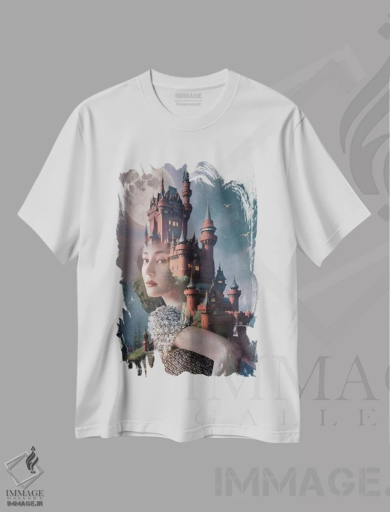 تیشرت سفید طرح دار شاهزاده در قلعه، هنر دیجیتال اثر دومینیک بادوئل | فروشگاه ایماژ