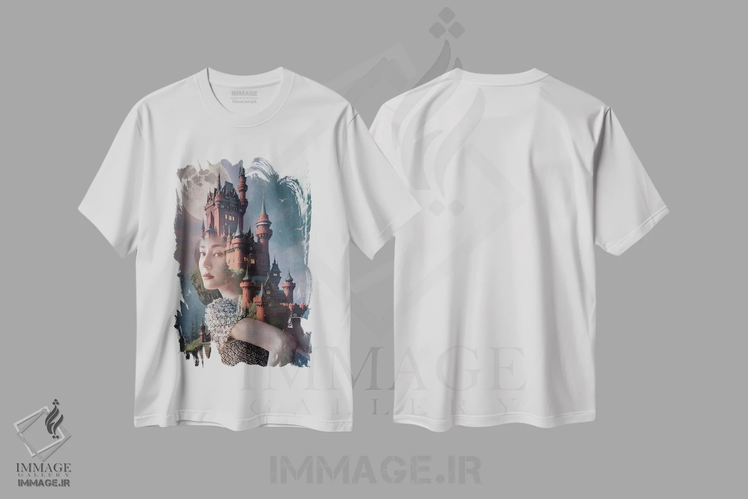 تیشرت سفید طرح دار شاهزاده در قلعه، هنر دیجیتال اثر دومینیک بادوئل | فروشگاه ایماژ