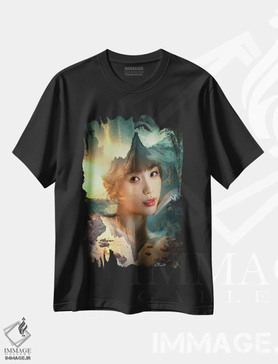تیشرت مشکی طرح دار مونالیزا، دکور آسیایی اثر دومینیک بادوئل | فروشگاه ایماژ