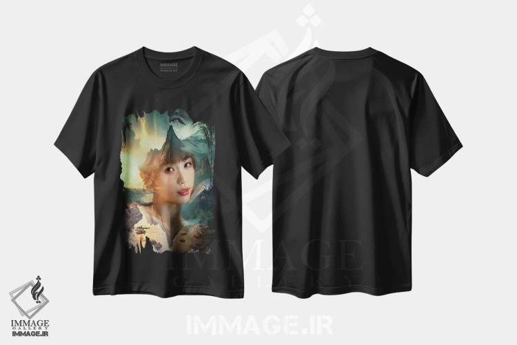 تیشرت مشکی طرح دار مونالیزا، دکور آسیایی اثر دومینیک بادوئل | فروشگاه ایماژ