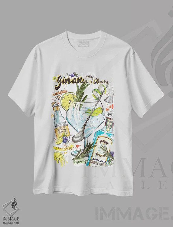 تیشرت سفید طرح دار جین و تونیک، هنر دیجیتال اثر داریا روسو | فروشگاه ایماژ