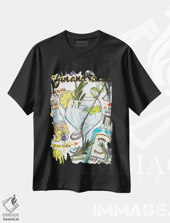 تیشرت مشکی طرح دار جین و تونیک، هنر دیجیتال اثر داریا روسو | immage.ir