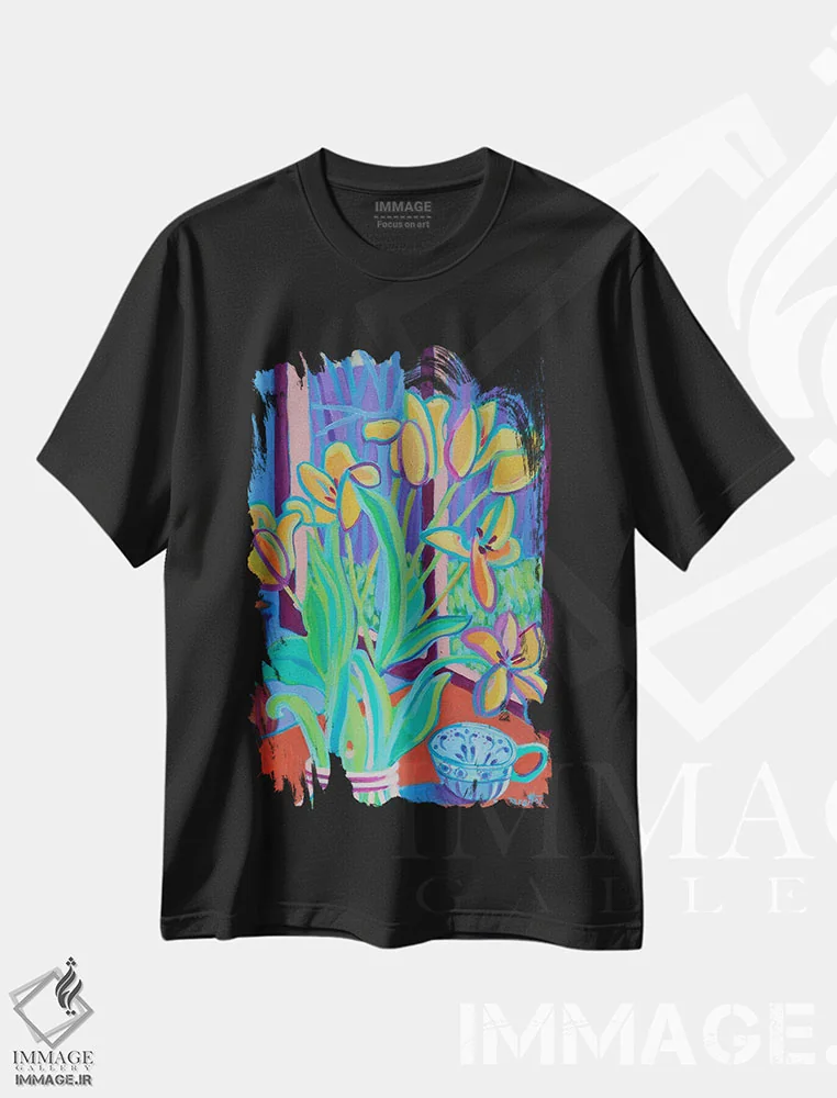 تیشرت مشکی طرح دار نور و روح، هنر فاخر معاصر اثر دبرا برتون رابینسون | فروشگاه ایماژ