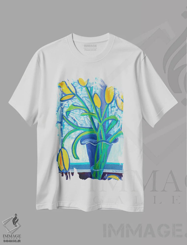 تیشرت سفید طرح دار لاله های طوفان برف ۲، مدیوم اثر دبرا برتون رابینسون | فروشگاه ایماژ