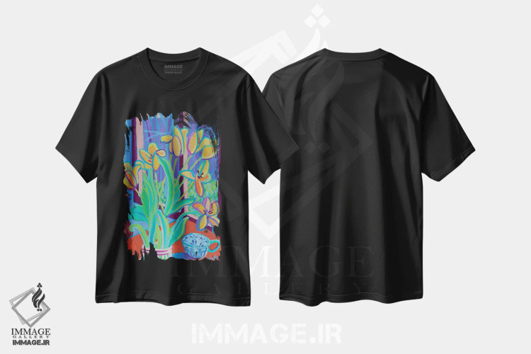 تیشرت مشکی طرح دار نور و روح، هنر فاخر معاصر اثر دبرا برتون رابینسون | فروشگاه ایماژ