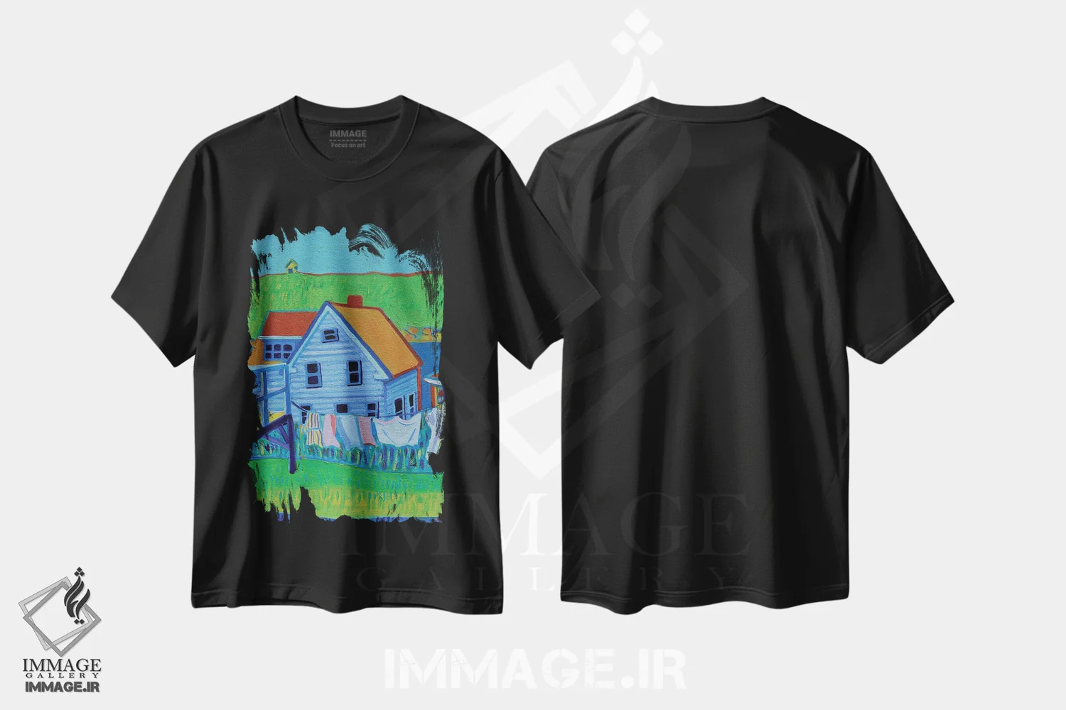 تیشرت مشکی طرح دار طناب رخت، جزیره مون هیگان، مین، دکور معاصر اثر دبرا برتون رابینسون | فروشگاه ایماژ