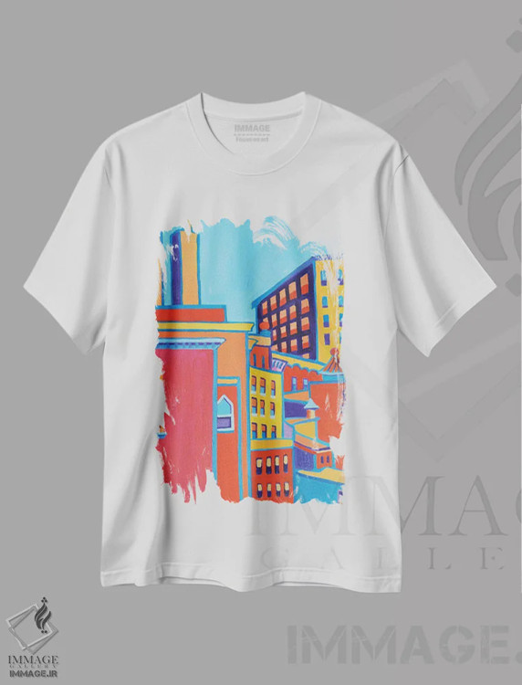تیشرت سفید طرح دار مرکز منهتن، دکور معاصر اثر دبرا برتون رابینسون | فروشگاه ایماژ