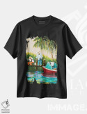 تیشرت مشکی طرح دار ماهیگیری کنار اسکله، تزئینی اثر جولی دریسه | فروشگاه ایماژ