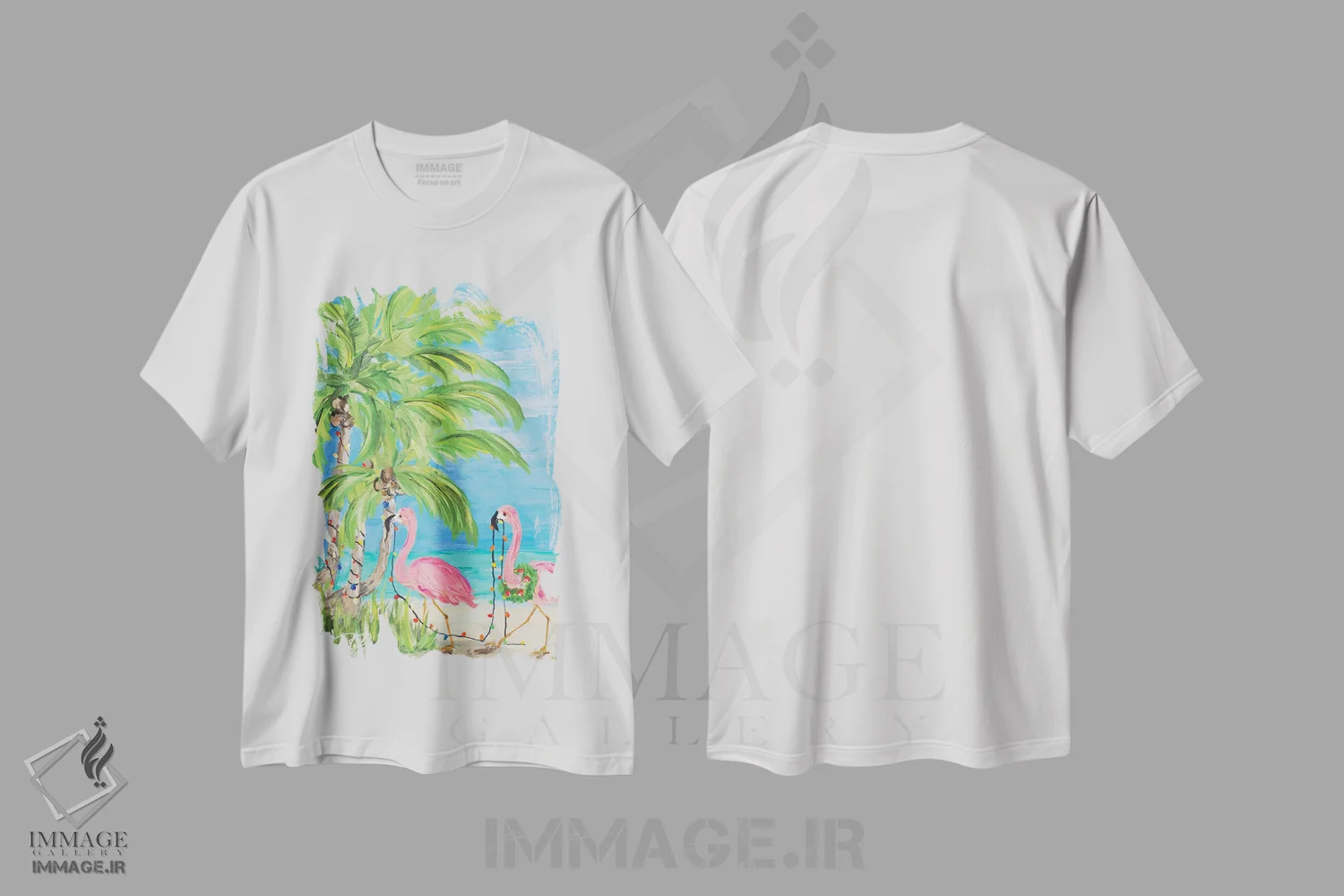 تیشرت سفید طرح دار کریسمس فلامینگو II، کریسمس ساحلی اثر جولی دریسه | immage.ir