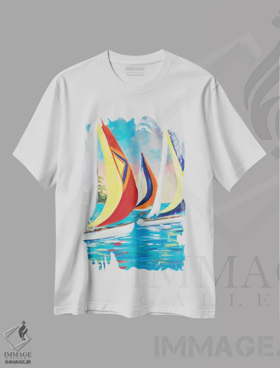 تیشرت سفید طرح دار بادبان های عمودی صبحگاهی II، تزئینی اثر جولی دریسه | فروشگاه ایماژ