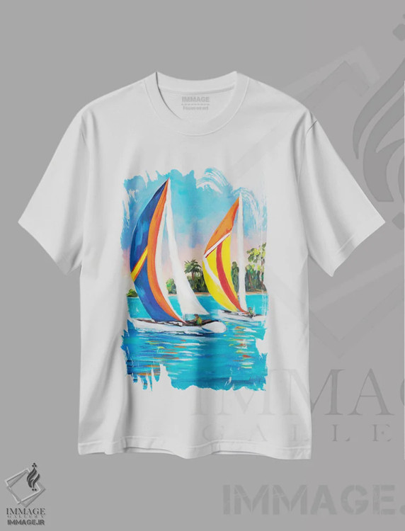 تیشرت سفید طرح دار بادبان های عمودی صبحگاهی I، تزئینی اثر جولی دریسه | immage.ir
