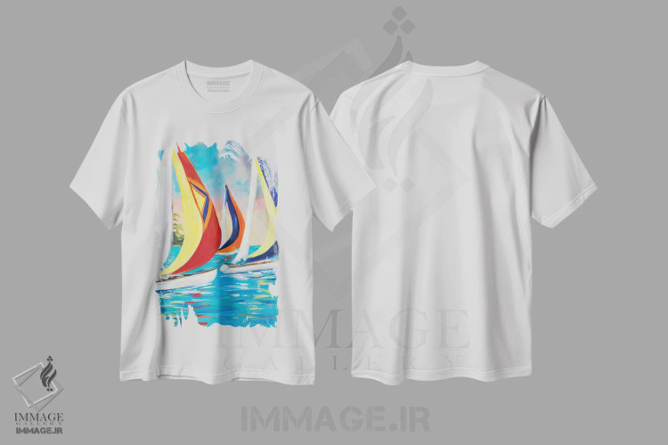 تیشرت سفید طرح دار بادبان های عمودی صبحگاهی II، تزئینی اثر جولی دریسه | فروشگاه ایماژ