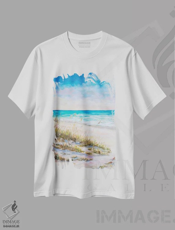تیشرت سفید طرح دار نمای اقیانوس، تزئینی اثر جولی دریسه | immage.ir