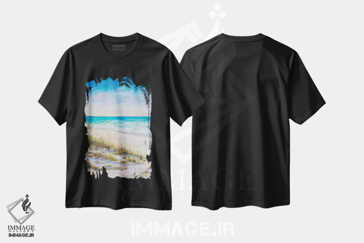 تیشرت مشکی طرح دار نمای اقیانوس، تزئینی اثر جولی دریسه | فروشگاه ایماژ
