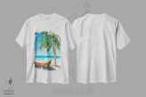 تیشرت سفید طرح دار سفر به بهشت، تزئینی اثر جولی دریسه | فروشگاه ایماژ
