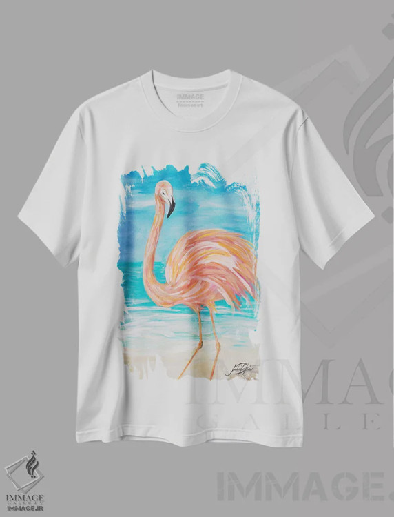 تیشرت سفید طرح دار فلامینگو II، دکور ساحلی اثر جولی دریسه | immage.ir