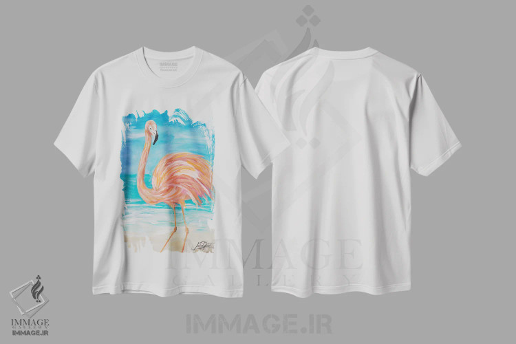 تیشرت سفید طرح دار فلامینگو II، دکور ساحلی اثر جولی دریسه | immage.ir