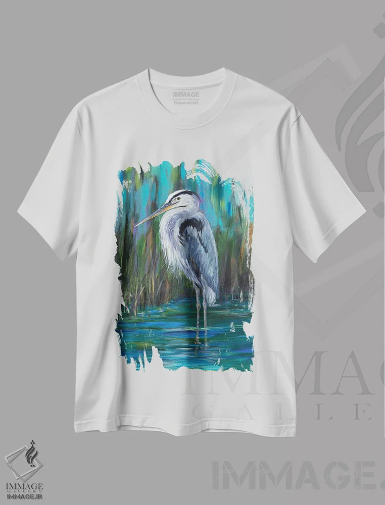 تیشرت سفید طرح دار حواصیل ایستاده II، تزئینی اثر جولی دریسه | immage.ir