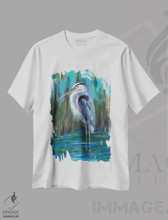تیشرت سفید طرح دار حواصیل ایستاده II، تزئینی اثر جولی دریسه | immage.ir